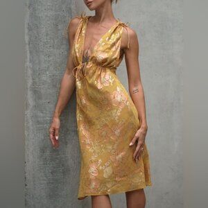 Rumored Yellow Floral Midi Dress